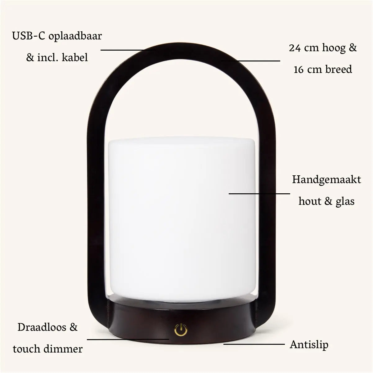George Dark Brown Wooden Lamp – Rechargeable, Dimmable & Portable Tavellio