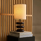 Lara Dark Brown Wooden Table Lamp with Cream Linen Shade – Rustic Home Lighting Tavellio