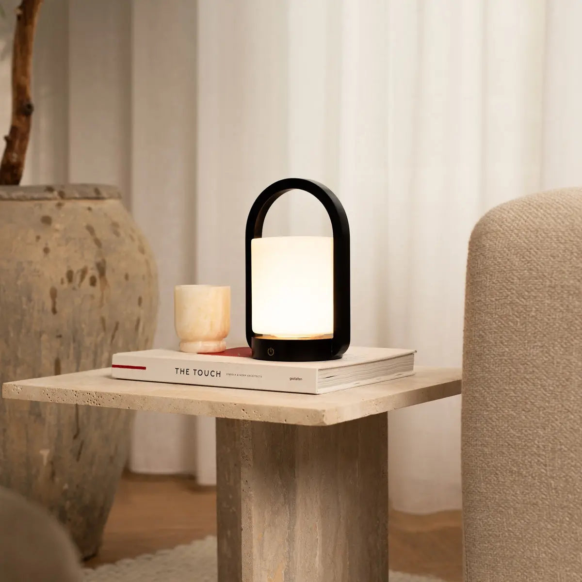 George Dark Brown Wooden Lamp – Rechargeable, Dimmable & Portable Tavellio