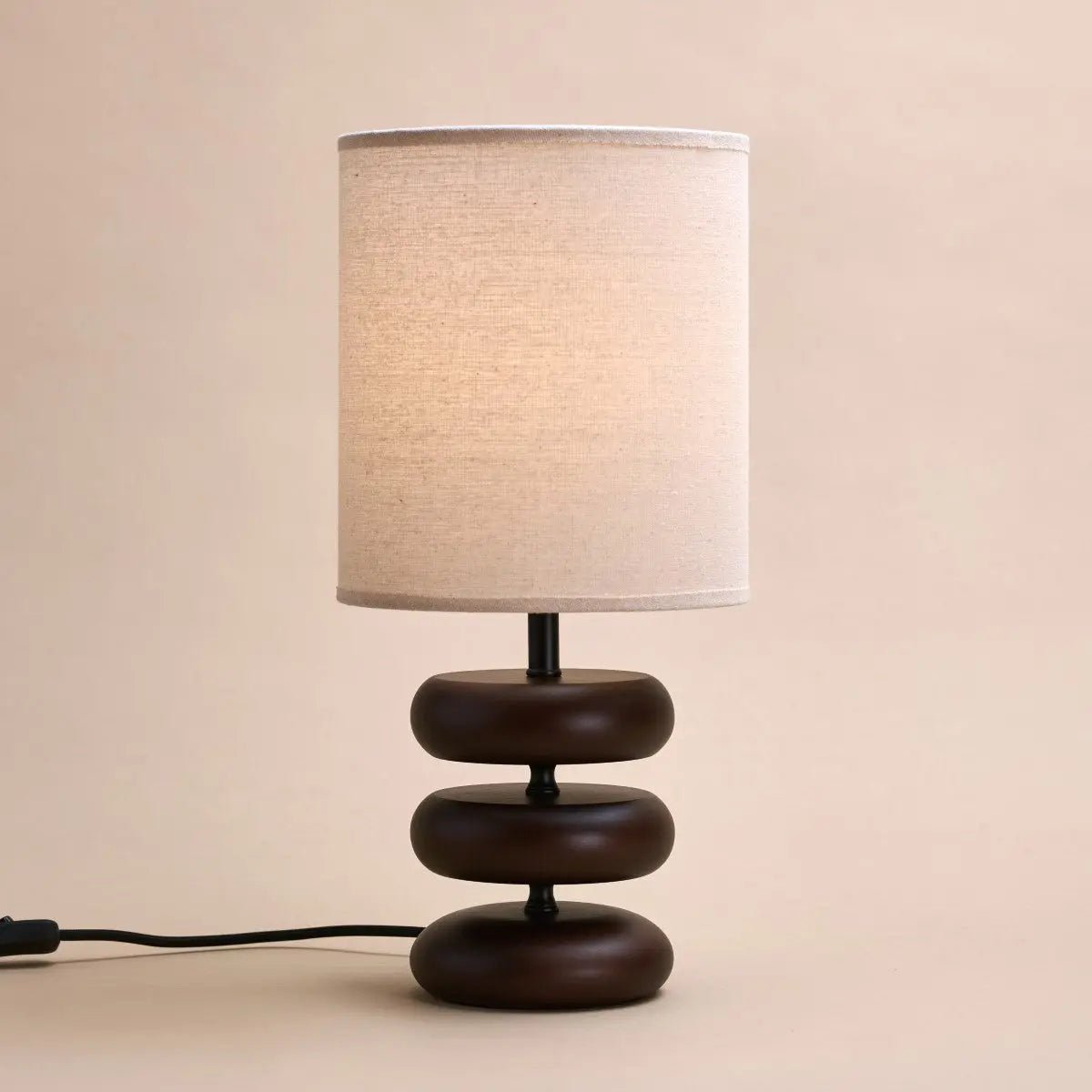 Lara Dark Brown Wooden Table Lamp with Cream Linen Shade – Rustic Home Lighting Tavellio