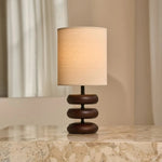 Lara Dark Brown Wooden Table Lamp with Cream Linen Shade – Rustic Home Lighting Tavellio