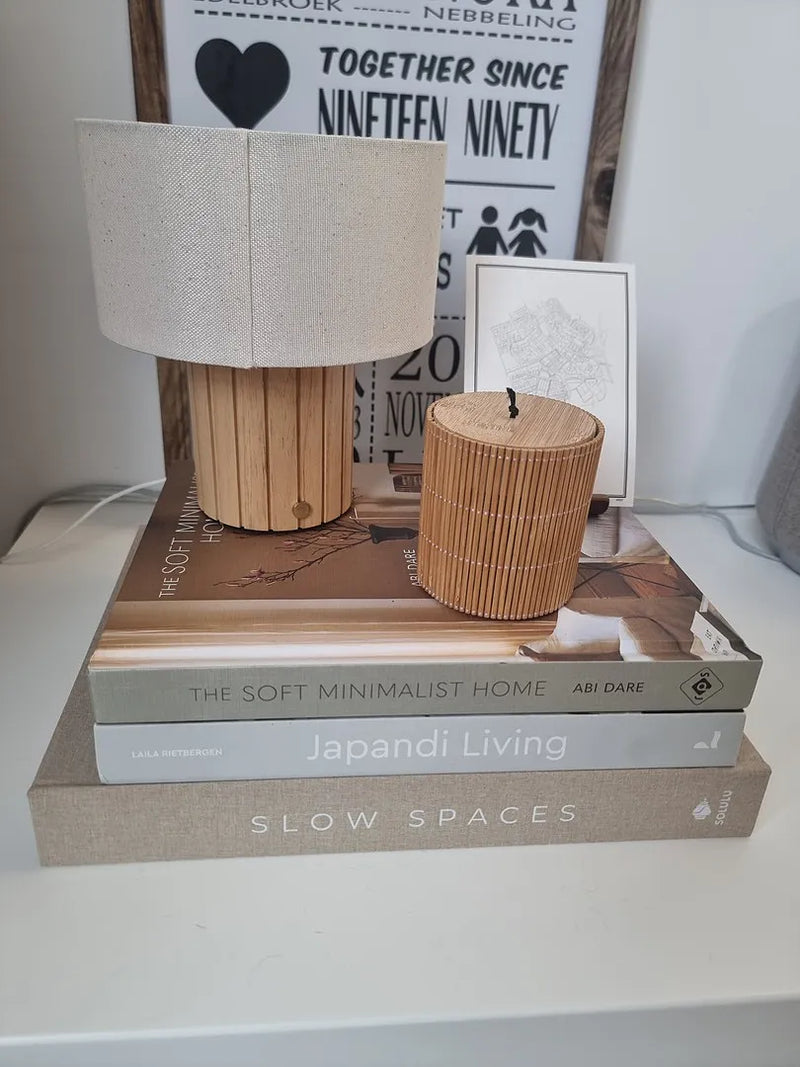 Tavellio rechargeable lamp on a customer's outdoor terrace table