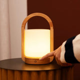 George Light Brown Wooden Rechargeable Lamp Combined With Frosted Glass And A Handle Tavellio