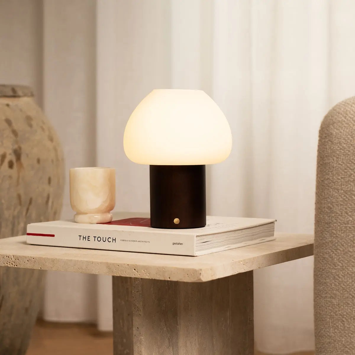 Fynn Dark Brown Wooden Lamp – Rechargeable & Dimmable Light Tavellio