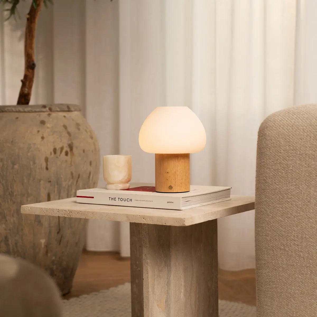 Fynn Light Brown Wooden Lamp – Rechargeable, Dimmable & Stylish Tavellio