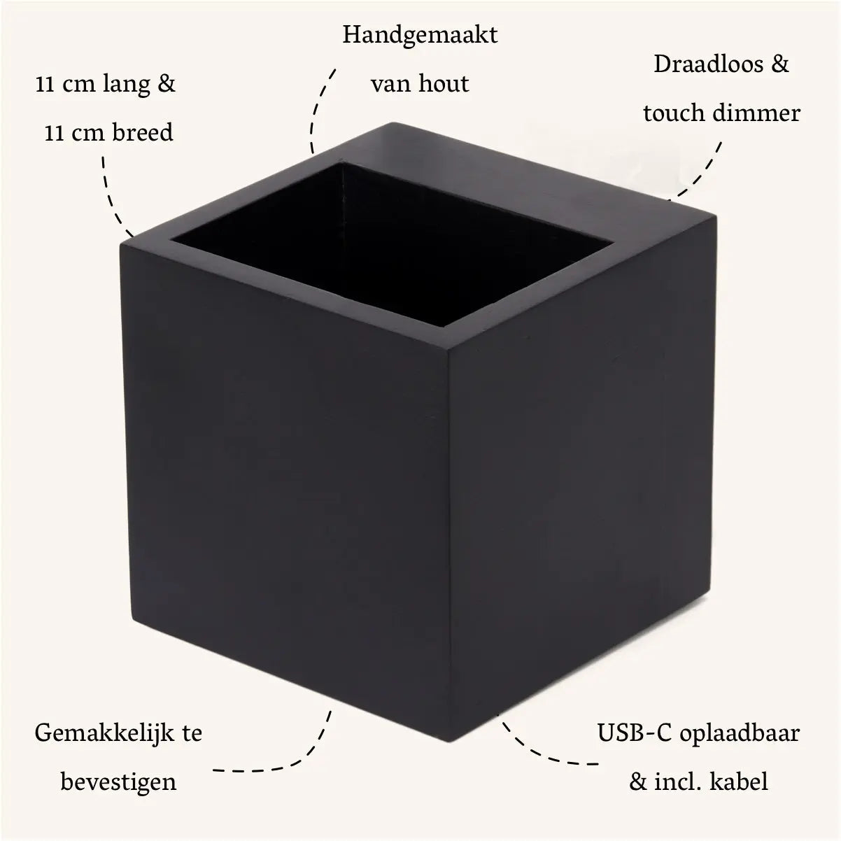 Sand Black Square Wall Lamp | Rechargeable, Dimmable & Cordless Lighting Tavellio