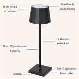 William Black Rechargeable Iron Table Lamp – 150-Hour Battery, Dimmable, USB-C Charging Tavellio