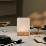 Yce Light Brown Cordless Wooden Lamp with Frozen Glass – Rechargeable, Dimmable, 100-Hour Battery - Tavellio