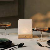 Yce Light Brown Cordless Wooden Lamp with Frozen Glass – Rechargeable, Dimmable, 100-Hour Battery - Tavellio