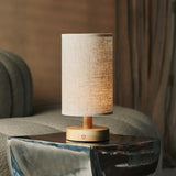 Ben Light Brown Wooden Dark Brown Table Lamp – Rechargeable, Dimmable, USB-C Powered Tavellio