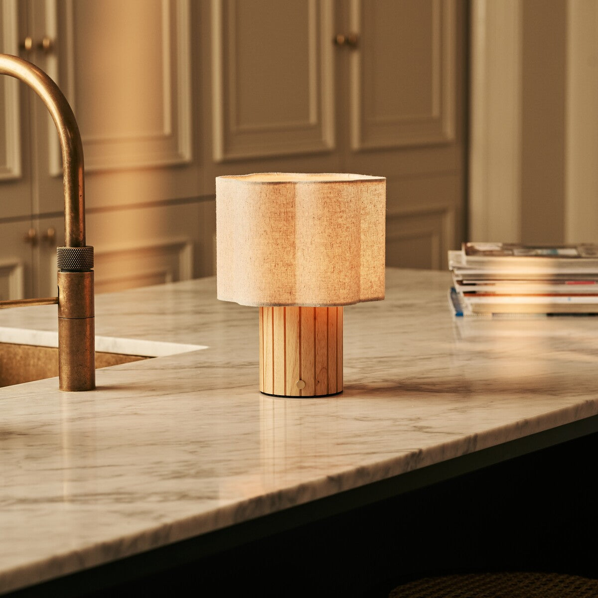 Bianca Light Brown Rechargeable Table Lamp | Stylish, Functional & Linen Blend