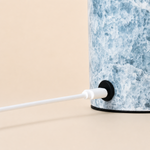 USB-C charging port on the Blue Calcite marble base of the Hooch rechargeable table lamp