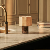 Bonnard Brown – Emperador Dark Marble Rechargeable Table Lamp | Cordless, Up to 100 Hours & Linen Blend