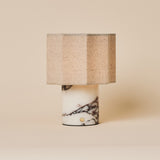 Bonnard rechargeable table lamp with Calacatta Vionaro white marble base and linen hexagonal shade