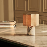 Bonnard White – Lilac Marble Rechargeable Table Lamp | Cordless, Up to 100 Hours & Linen Blend