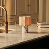 Bonnard White – Lilac Marble Rechargeable Table Lamp | Cordless, Up to 100 Hours & Linen Blend