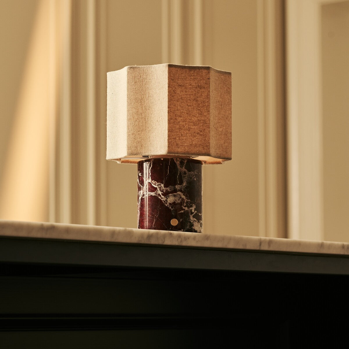 Bonnard Red – Rosso Levanto Marble Rechargeable Table Lamp | Cordless, Up to 100 Hours & Linen Blend