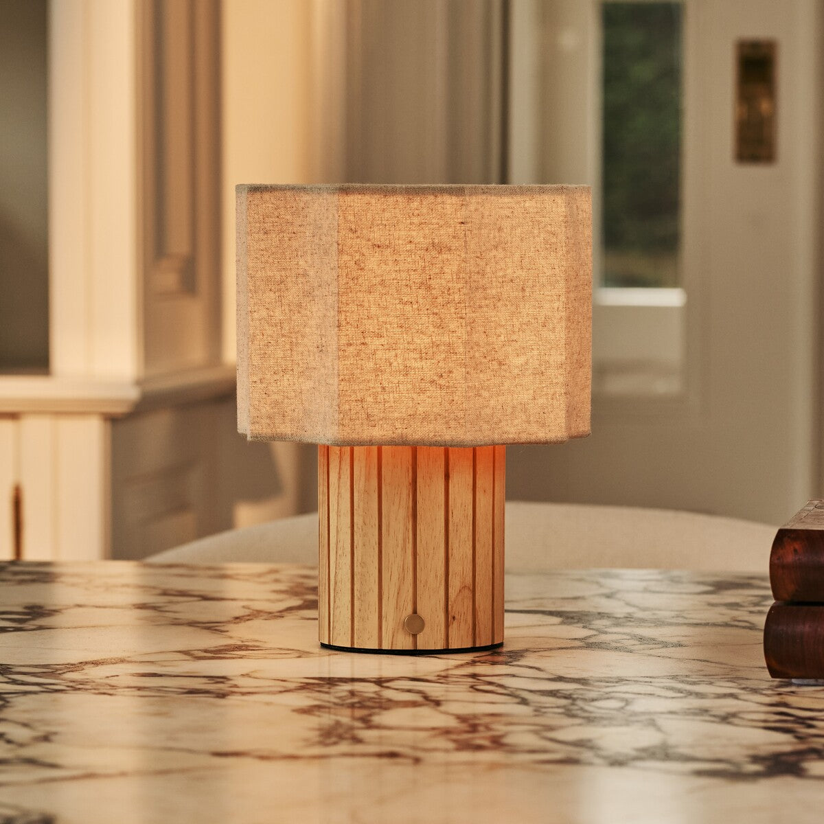 Channa Light Brown Rechargeable Table Lamp | Linen blend, Stylish & Functional