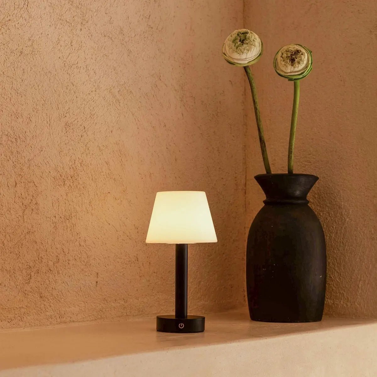 Zoë Black Wooden Rechargeable Table Lamp | Dimmable & Portable | 80-Hour Battery Life Tavellio
