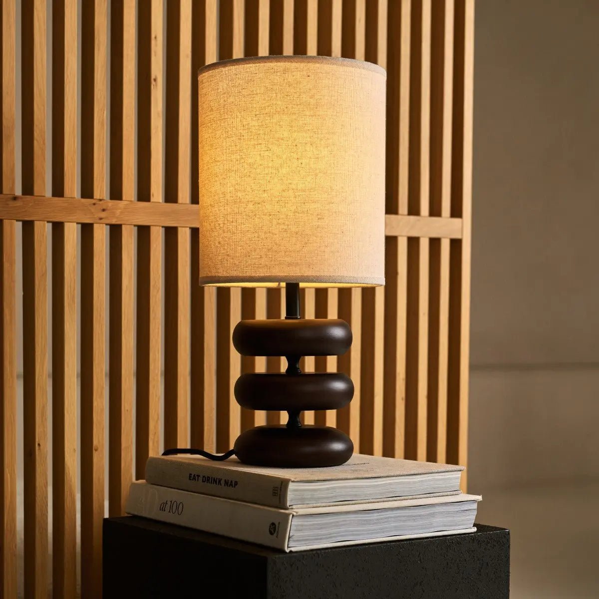 Lara Wooden Table Lamp with Cream Linen Shade – Rustic Home Lighting Tavellio