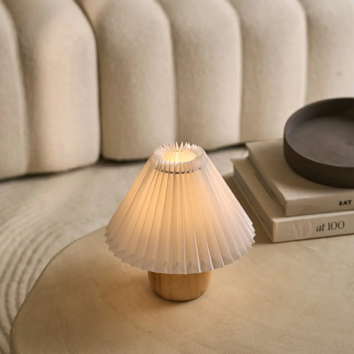 Nathalie Light Brown Modern and Retro Rechargeable Lamp l Dimmable, Wood and Paper Beautiful Paper Shade Tavellio
