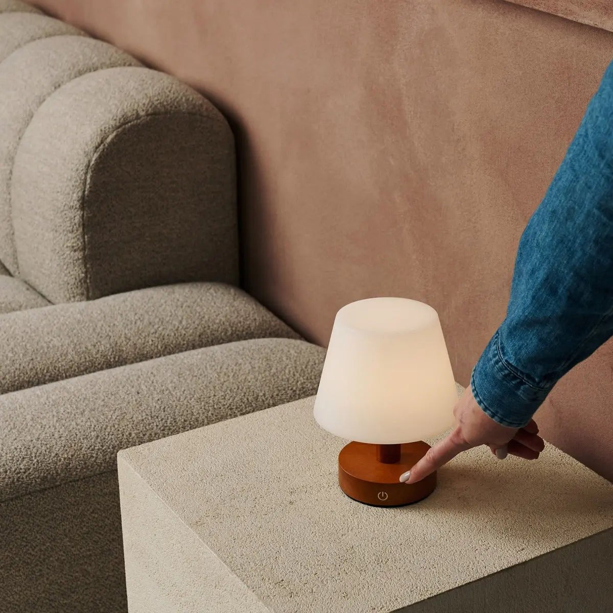 Teddy Chestnut Brown Wooden Rechargeable Table Lamp | Dimmable & Cordless with 3 Light Modes - Tavellio