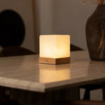Yce Light Brown Cordless Wooden Lamp with Frozen Glass – Rechargeable, Dimmable, 100-Hour Battery Tavellio