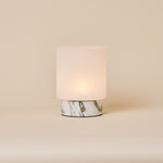 Tavellio Cuyp Small rechargeable table lamp with frosted glass shade and white Arabescato marble base