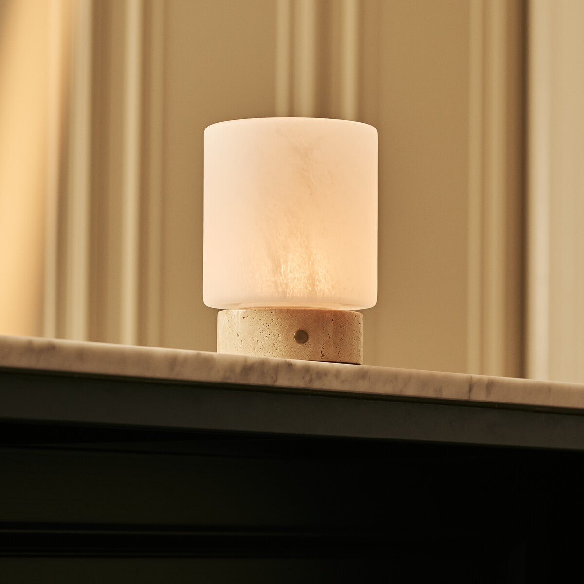 Cuyp Small Beige – Travertino Claxssico Travertine Rechargeable Table Lamp | Authentic, Dimmable & Interchangeable Lampshade