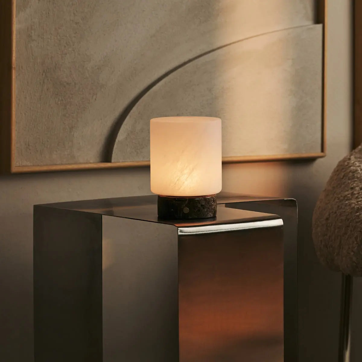 Millet Brown / Emeperador Dark – Marble Rechargeable Table Lamp – 3 Light Modes, Cordless & With Glass Interchangeable Lampshade
