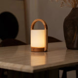 George Light Brown Wooden Rechargeable Lamp Combined With Frosted Glass And A Handle Tavellio