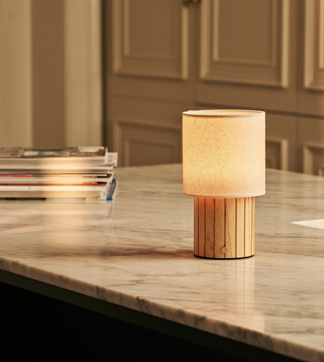 Donnée Light Brown Rechargeable Table Lamp | Cordless, 3 Light Modes & Linen Blend