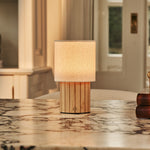 Donnée Light Brown Rechargeable Table Lamp | Cordless, 3 Light Modes & Linen Blend