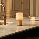 Donnée Light Brown Rechargeable Table Lamp | Cordless, 3 Light Modes & Linen Blend