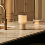 Dou Beige – Travertino Classico Travertine Rechargeable Table Lamp | Battery, Dimmable & Interchangeable Lampshade