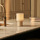 Dou Beige – Travertino Classico Travertine Rechargeable Table Lamp | Battery, Dimmable & Interchangeable Lampshade