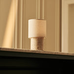 Dou Beige – Travertino Classico Travertine Rechargeable Table Lamp | Battery, Dimmable & Interchangeable Lampshade