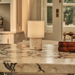 Dou Beige – Travertino Classico Travertine Rechargeable Table Lamp | Battery, Dimmable & Interchangeable Lampshade