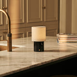 Dou Black – Nero Marquina Marble Rechargeable Table Lamp | Battery, Dimmable & Interchangeable Lampshade