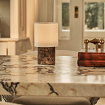 Dou Brown – Emperador Dark Marble Rechargeable Table Lamp | Battery, Dimmable & Interchangeable Lampshade