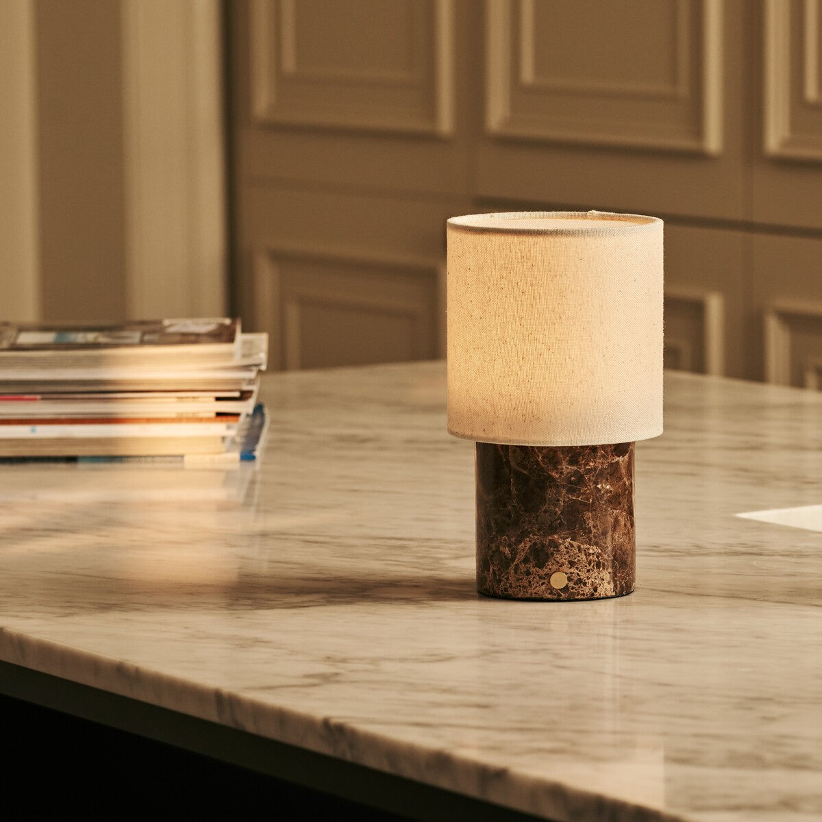Dou Brown – Emperador Dark Marble Rechargeable Table Lamp | Battery, Dimmable & Interchangeable Lampshade