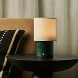 Dou Green / Verde Alpi – Marble Rechargeable Table Lamp – Cordless, 3 Light Modes & With Linen Interchangeable Lampshade