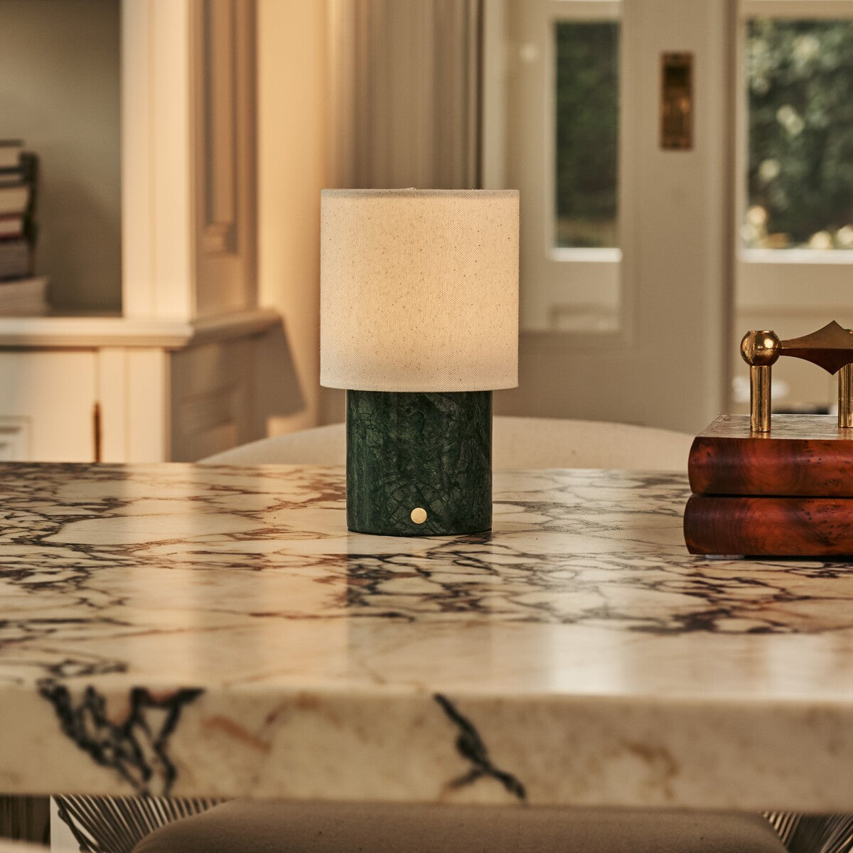 Dou Green – Verde Alpi Marble Rechargeable Table Lamp | Battery, Dimmable & Interchangeable Lampshade