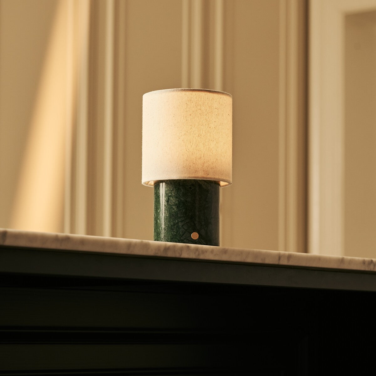 Dou Green – Verde Alpi Marble Rechargeable Table Lamp | Battery, Dimmable & Interchangeable Lampshade