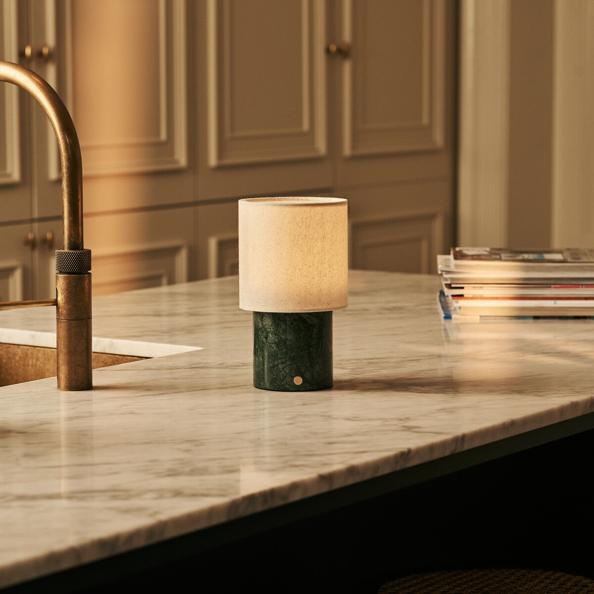 Dou Green – Verde Alpi Marble Rechargeable Table Lamp | Battery, Dimmable & Interchangeable Lampshade