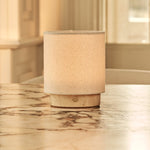 Dou Small Beige – Travertino Classico Travertine Rechargeable Table Lamp | 3 Light Modes, Dimmable & Interchangeable Lampshade
