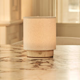 Dou Small Beige – Travertino Classico Travertine Rechargeable Table Lamp | 3 Light Modes, Dimmable & Interchangeable Lampshade