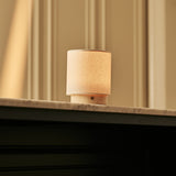 Dou Small Beige – Travertino Classico Travertine Rechargeable Table Lamp | 3 Light Modes, Dimmable & Interchangeable Lampshade