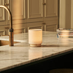 Dou Small Beige – Travertino Classico Travertine Rechargeable Table Lamp | 3 Light Modes, Dimmable & Interchangeable Lampshade