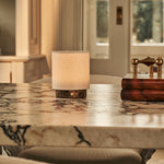 Dou Small Brown – Emperador Dark Marble Rechargeable Table Lamp | 3 Light Modes, Dimmable & Interchangeable Lampshade
